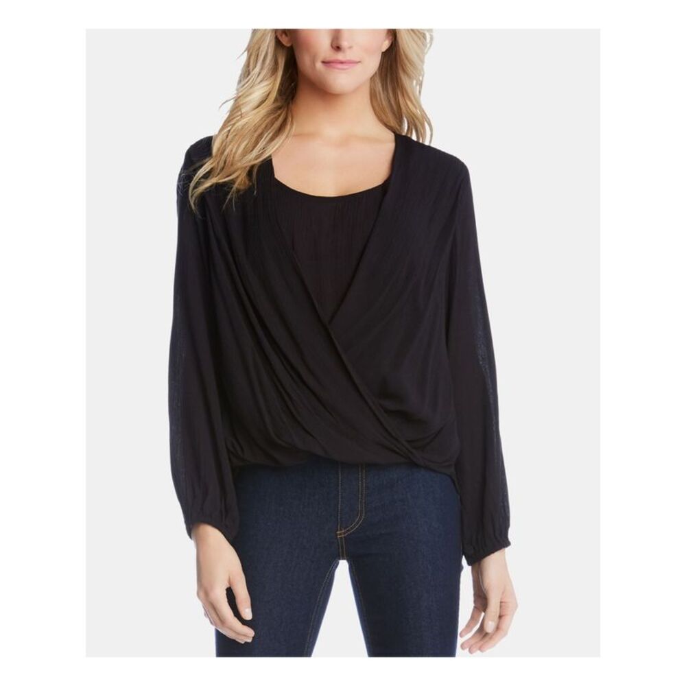 KAREN KANE Womens Black Long Sleeve Surplice Neckline Top XS